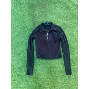Forever 21 Cropped Pullover Top Quarter Zip Long Sleeve Black M